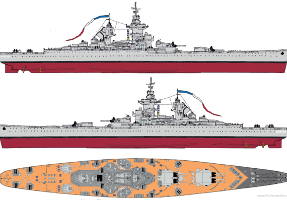 NMF Richeliuu [Battleship] (1951) - drawings, dimensions, figures